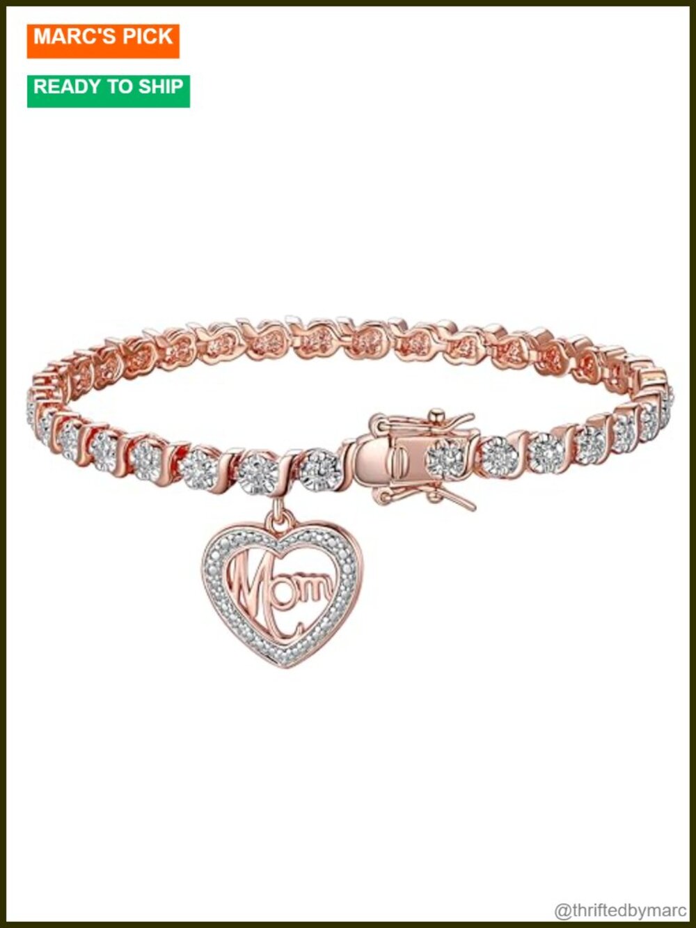 14K Rose Gold-Plated Bronze Diamond Accent Mom Charm Tennis Bracelet